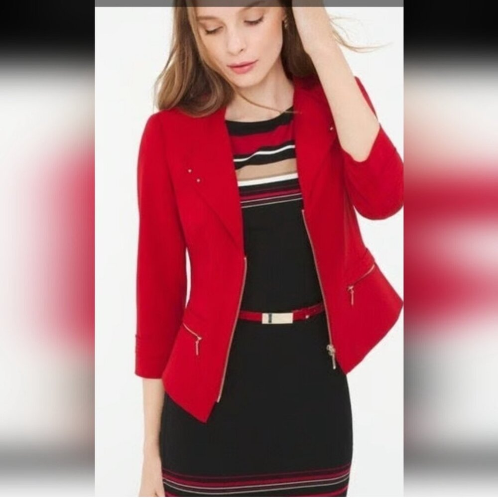 White House Black Market Vibrant Red Zip-Front Blazer